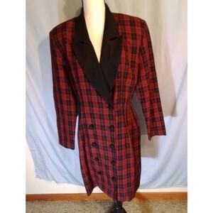 Vintage La Belle Red and Black Plaid Trench Coat Dress